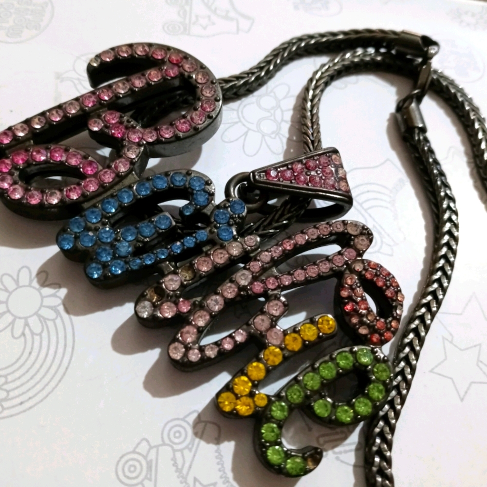 Vintage Multi Color Barbie Name Plate Necklace
